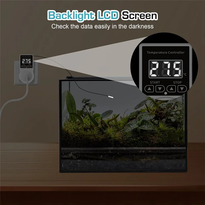 B44C Temperature Controller Greenhouse Thermostat Plug Socket LCD Screen With Waterproof Sensor Probe For Reptile Home US Plug