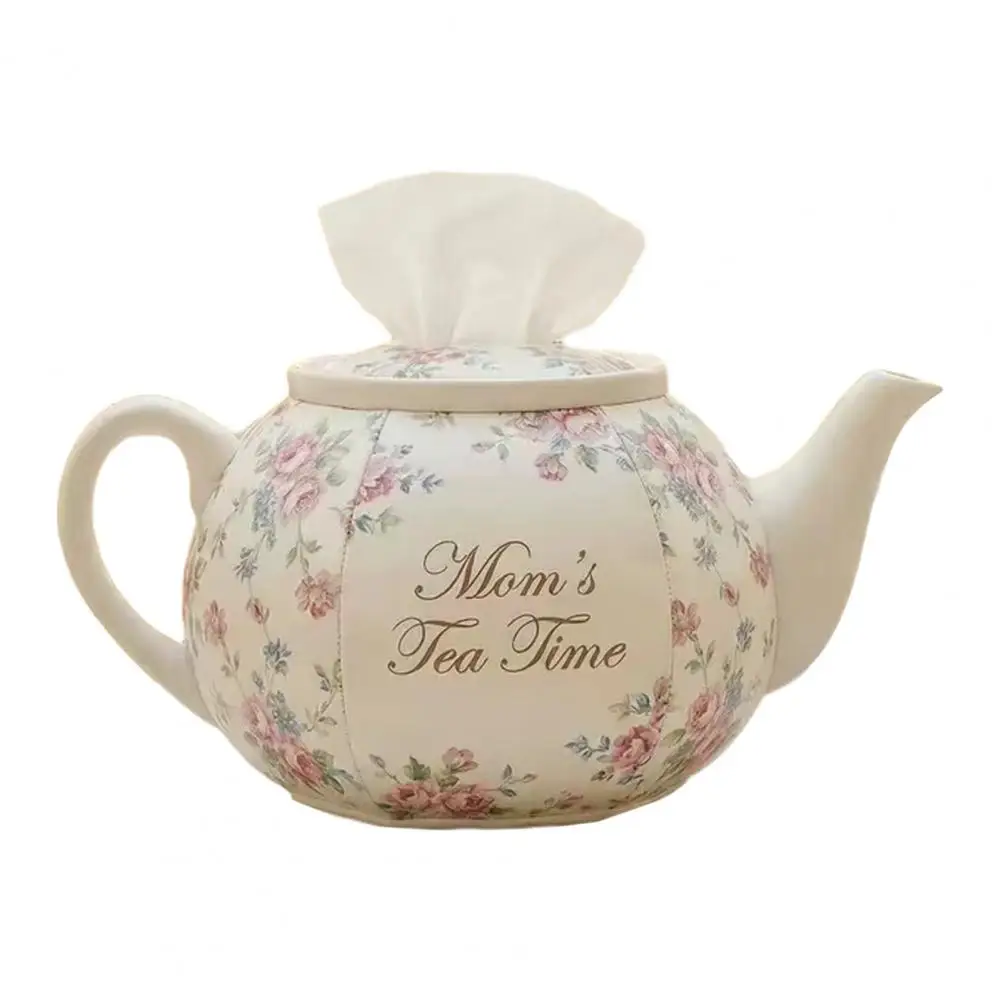 

Teapot Shape Tissue Box Vintage Desk Tissue Holder Tea Time Decor Fabric Napkin Dispenser Cover Tea Lovers Gift