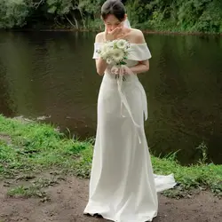 Elegant Mermaid Wedding Dresses Soft Satin Bridal Dress Off The Shoulder Floor-length Simple Vestidos De Novia Customized
