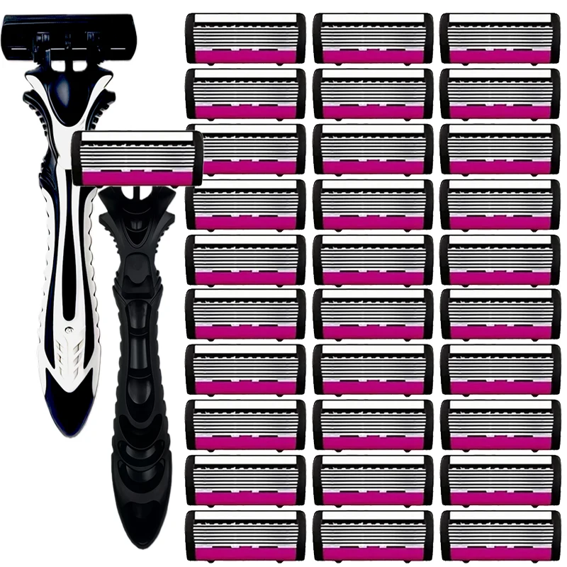 6-Layer Classic Razor, Razor Set, Stainless Steel Blade, Manual Safety Razor, Reusable Blade, Silicone Anti-Skid Layer