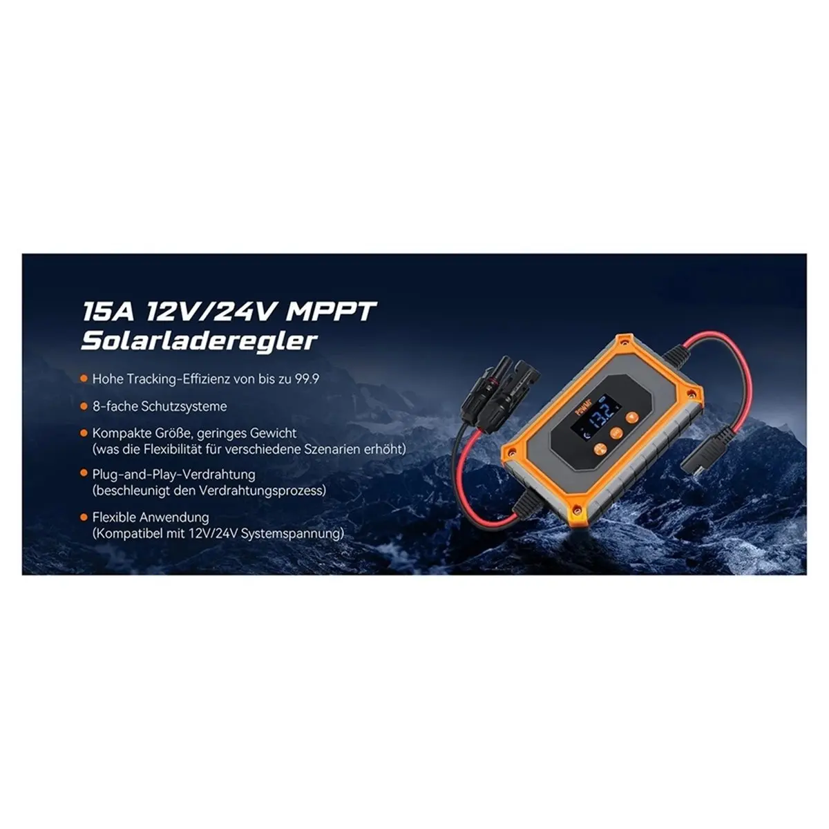 ECG MPPT 15A Solar Charge Controller 12V/24V Gel Floodied Lithium Batteries 50V Power Bank 180W-360W PV Charge