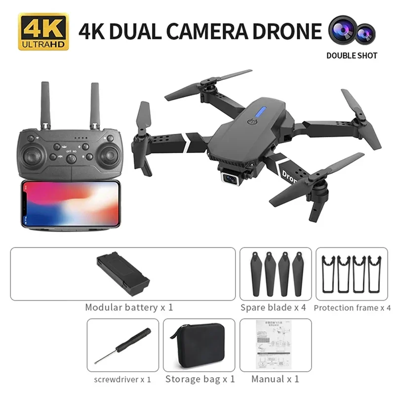 Drone profissional e88 pro 4k grande angular hd 1080p câmera wifi altura segurar dobrável rc drone quadrotor helicóptero brinquedos das crianças