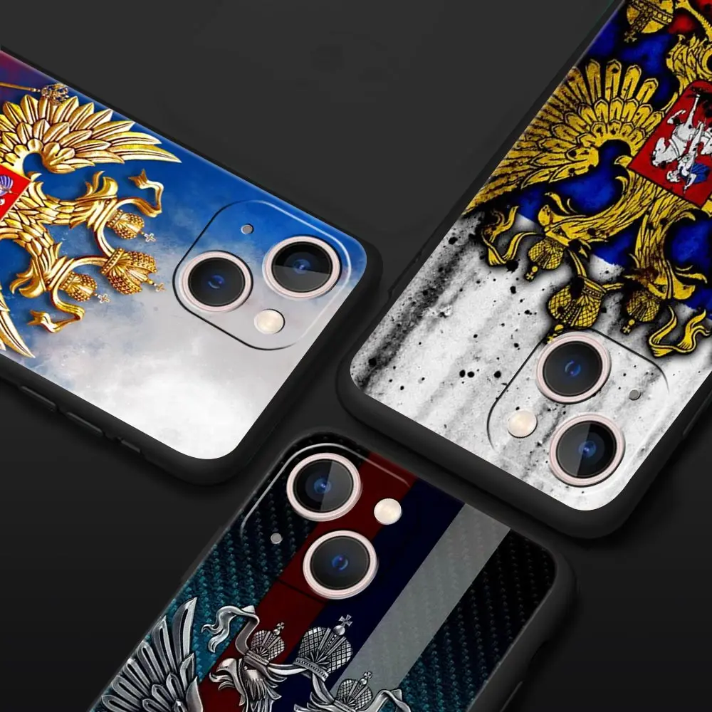 Russia Russian Flags Emblem Luxury Phone Case For iPhone 11 14 15 Pro MAX 12 13 Mini 7 8 Plus X XR XS SE Silicone Cover Funda