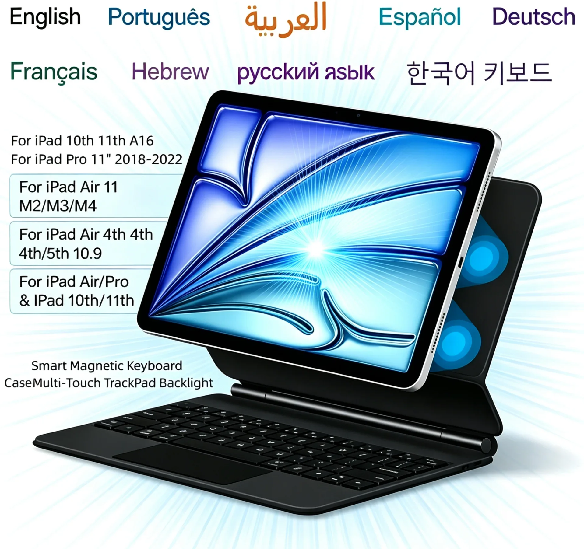 For iPad Keyboard Case with Trackpad Quiet Scissor Keys Backlit for iPad Pro11 2018-2022 Magnetic Cover