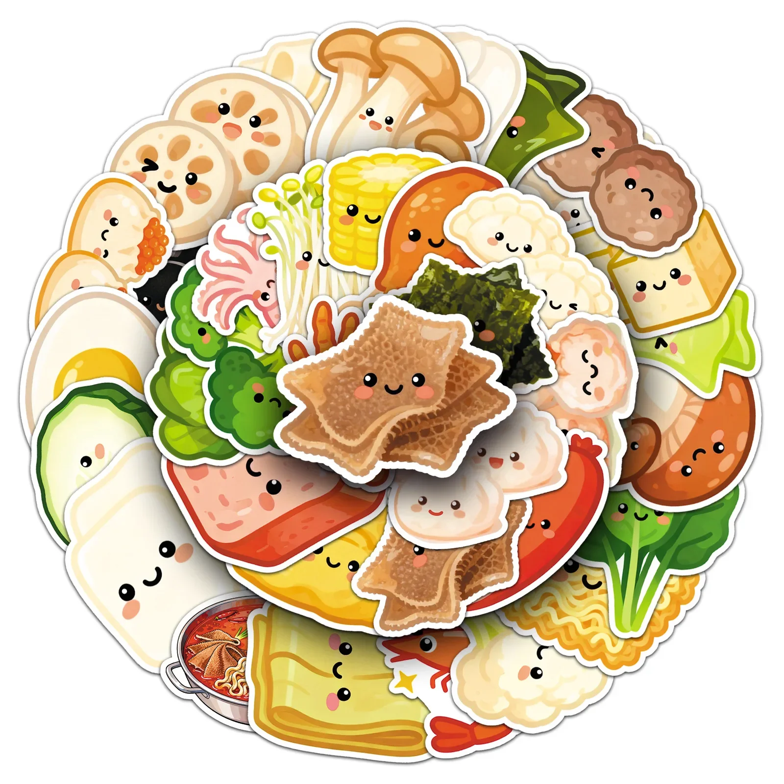 

10/50PCS Hot Pot Ingredients Cartoon Stickers Cute Q-Version Food Meatballs Graffiti Decal Decoration Luggage Phone Guitar Toys