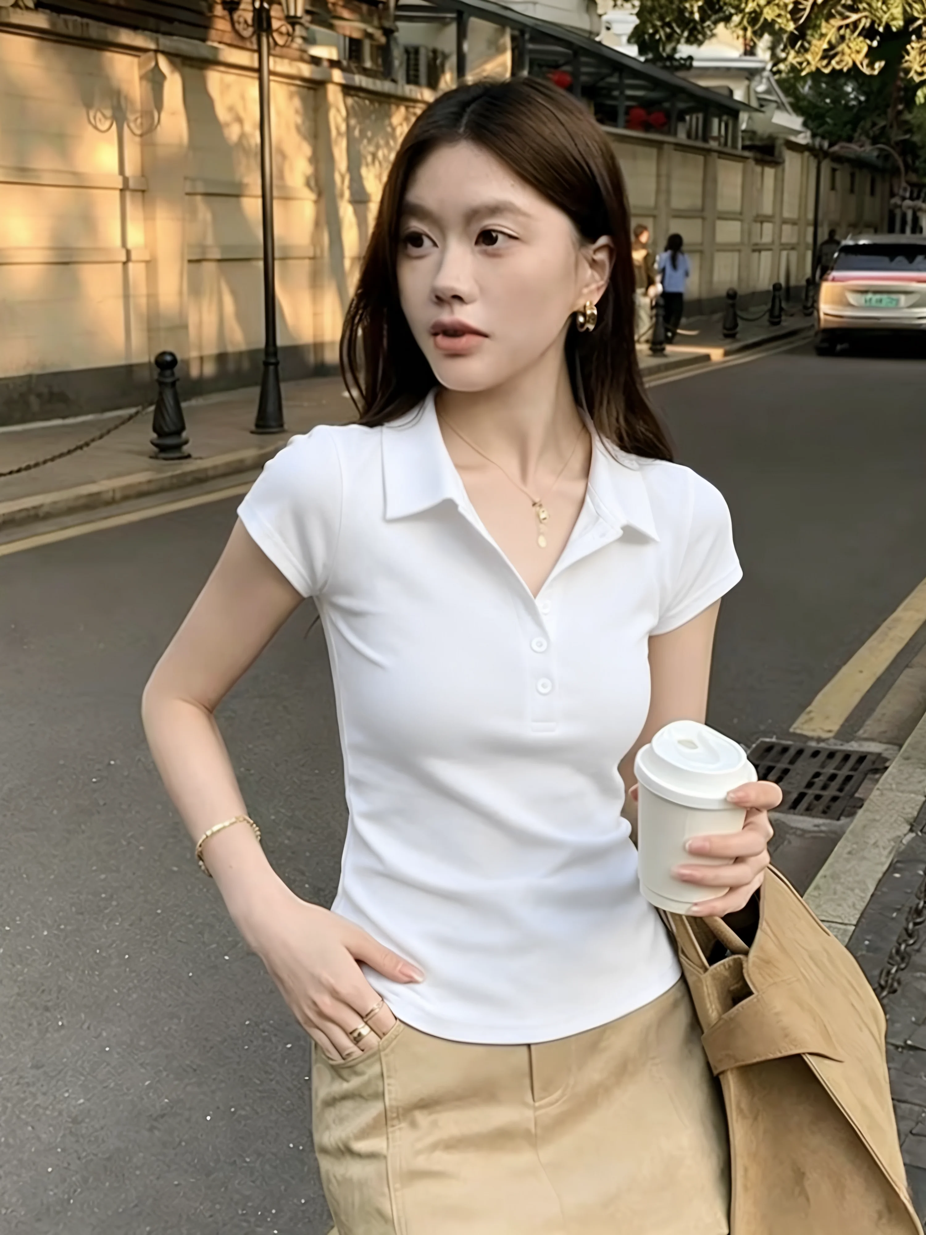 Slim Fit  Neck Short Sleeve T-Shirt 95 Cotton Early Spring Women's plus Size Summer Shoulder Appropriate Body Shaping Top