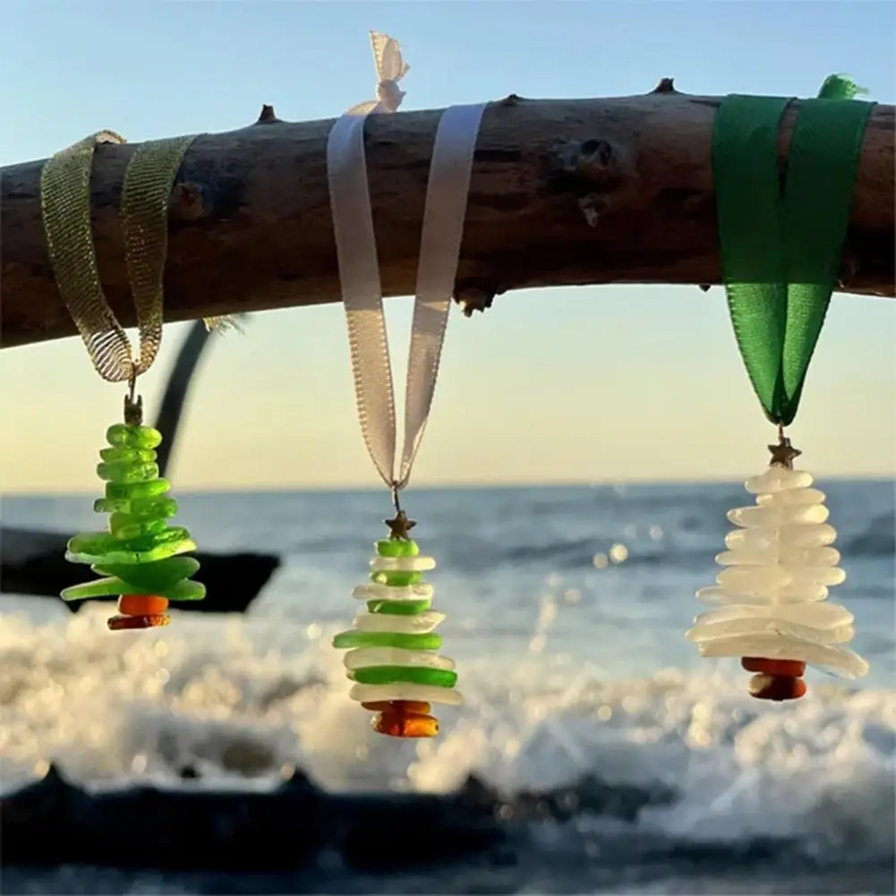 Christmas Tree Ornaments Stone Lovely Sea Glass Handmade Ocean Decoration Chrismtas Tree Pendants suministros navideños