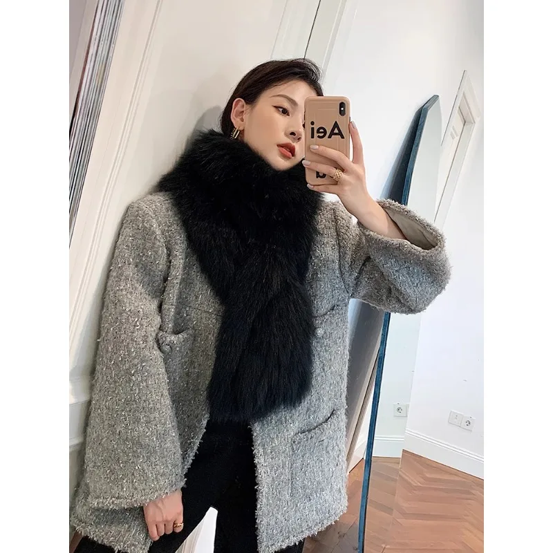Temperament fox fur scarf super long woven fur collar warm in autumn and winter extended real fur scarf women