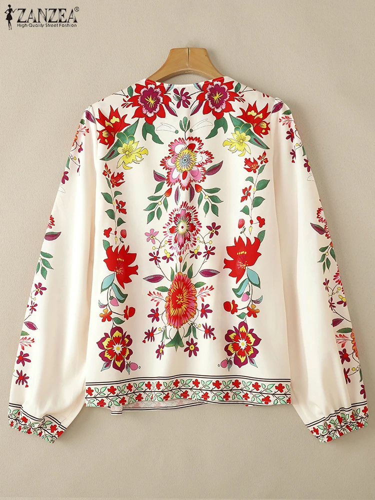 Damska bluzka z nadrukiem w stylu boho ZANZEA 2025 letni sweter topy moda z długim rękawem koszula wakacyjna damska plaża Blusas tunika