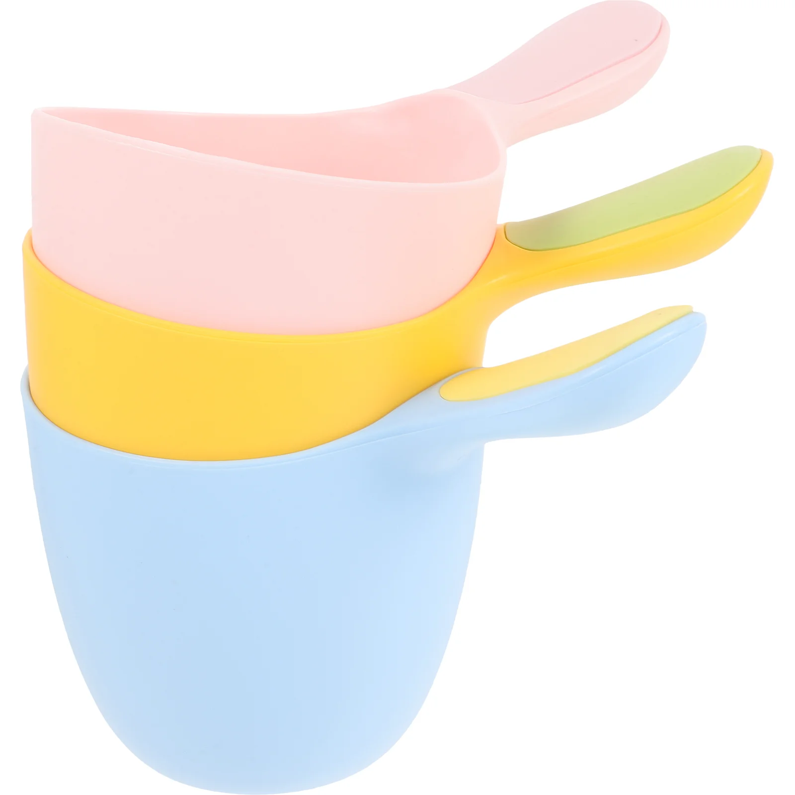 3pcs Baby Shower Water Ladle เด็กอเนกประสงค์อาบน้ําพลาสติก Scoop ถ้วยสีเหลือง STACKABLE ปลอดภัยขอบสําหรับผม