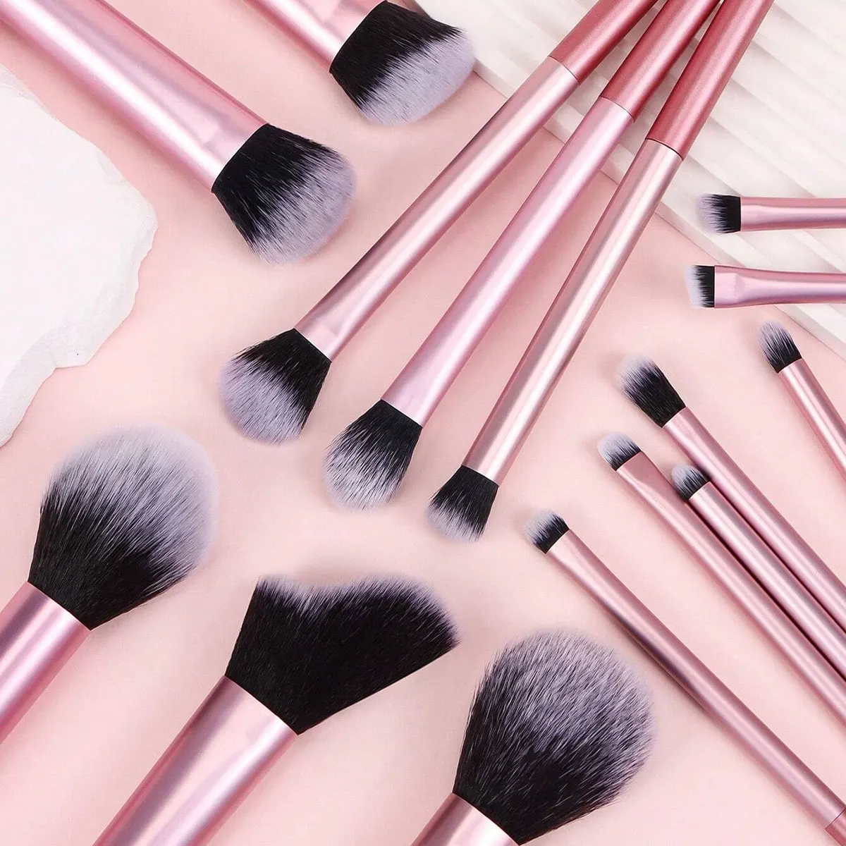 Set di pennelli per trucco professionale rosa da 15 pezzi, incluso pennello per fard, pennello per cipria, pennello per correttore, pennello per ombretto, viaggio completo