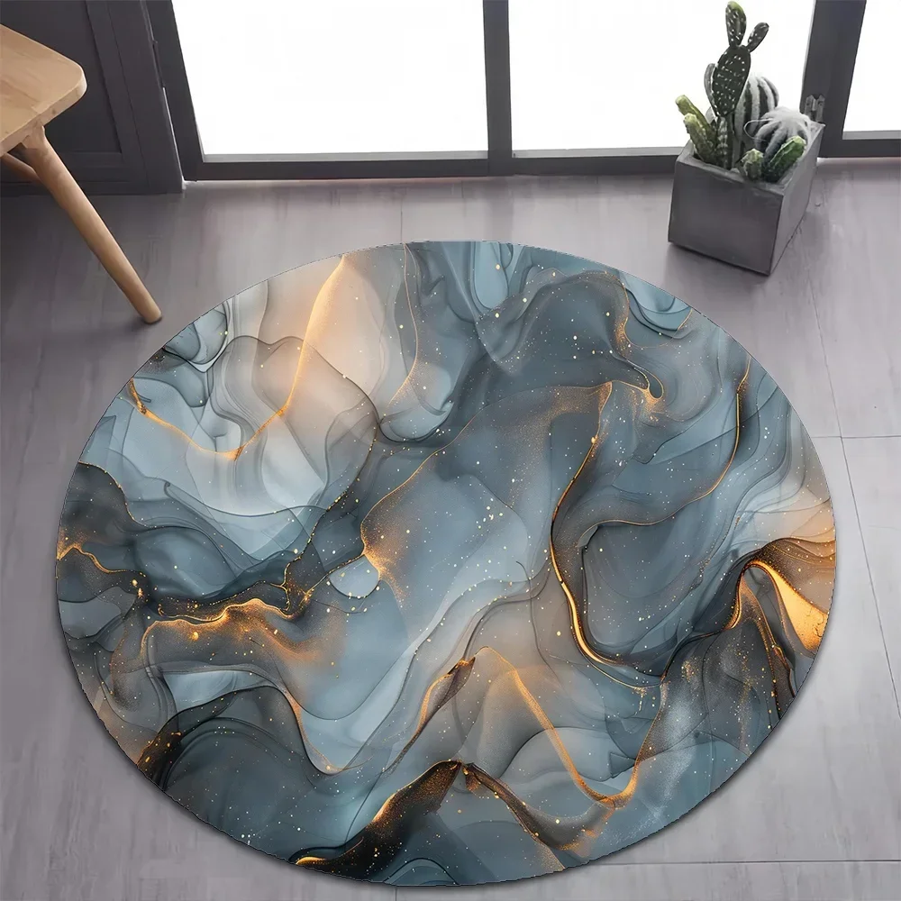 Luxurious Marble Colour Nature Black Gold 2025 New Style Round Carpet Rug for Bedroom Living Room Decoration,pet Decor Floor Mat