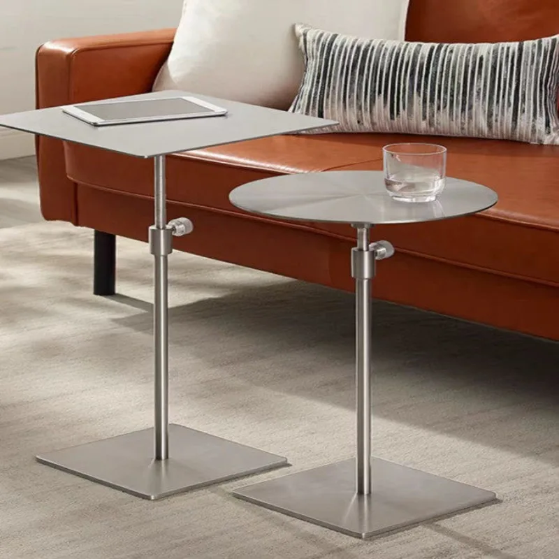 Adjustable Height Side Table Stainless Steel Movable Round Coffee Table Sofa Corner Table Multi Functional Furniture
