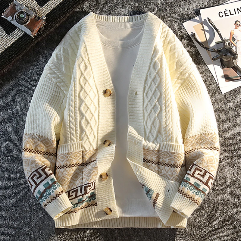 

High Quality Man Long Sleeves Knitwear Color Blocking V-Neck Autumn New Korean-Style Pullover Fashion Leisure Hot Men's Clothing