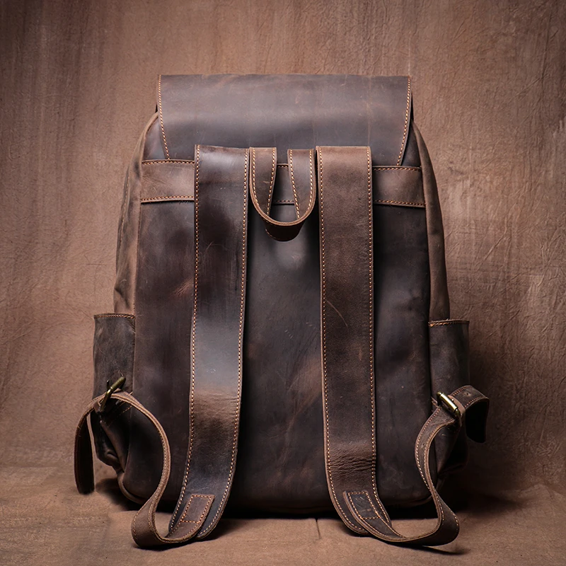 LUOKIR High Quality Genuine Leather Backpack Vintage Crazy Horse Cowhide Luxury School Bag Computer Knapsack For 15 Inch Laptop