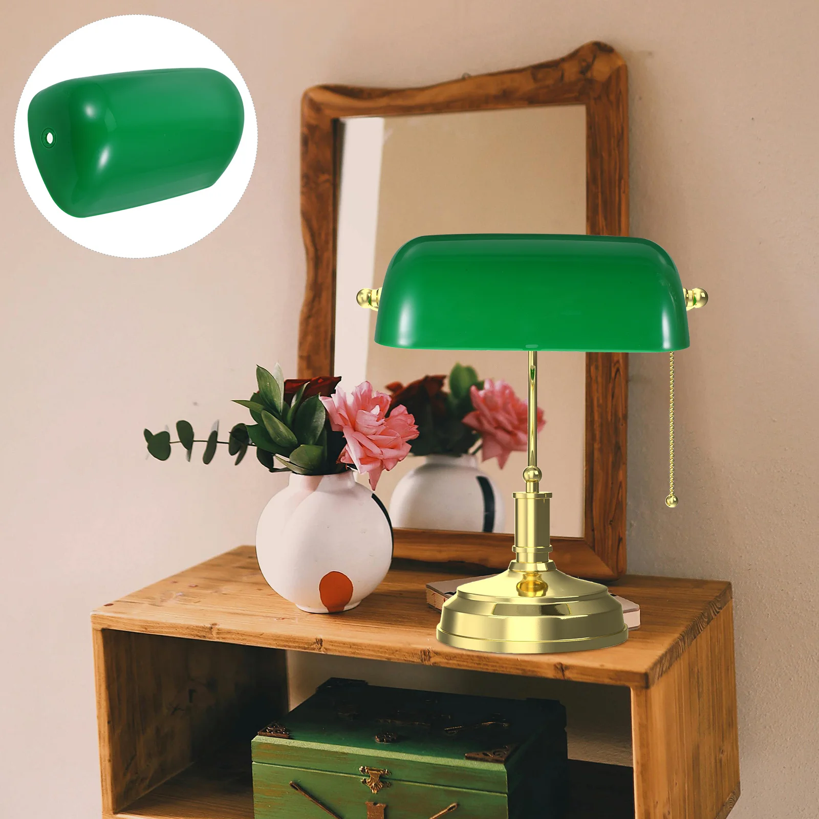 

Retro Table Lamp Lampshade Green Shades Nostalgia Pendant Light Desk Pp Plastic