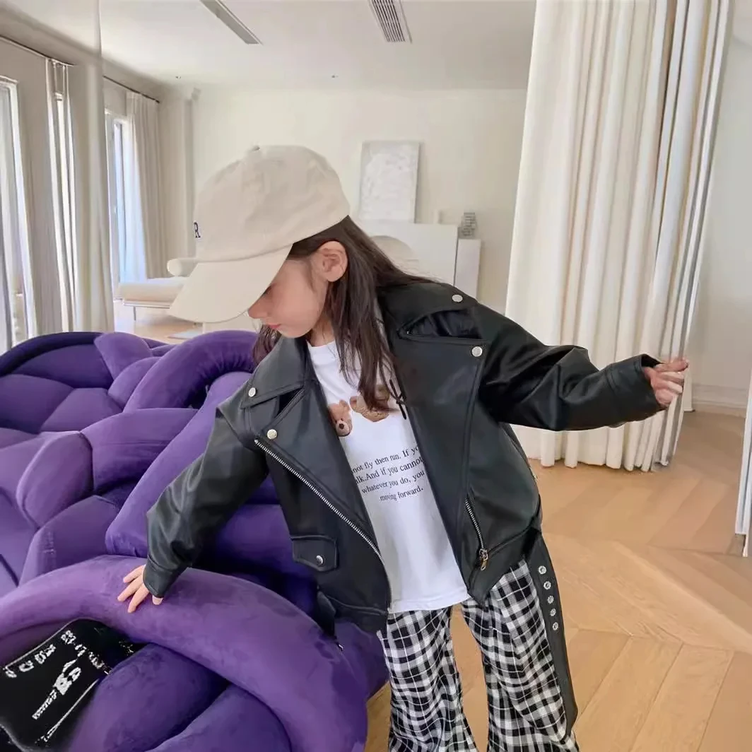 Autumn New Girls Leather Jackets For 2-8 Years Children Classics Fly Coats Kids Clothing Baby Girls Fashion Pu Outerwear