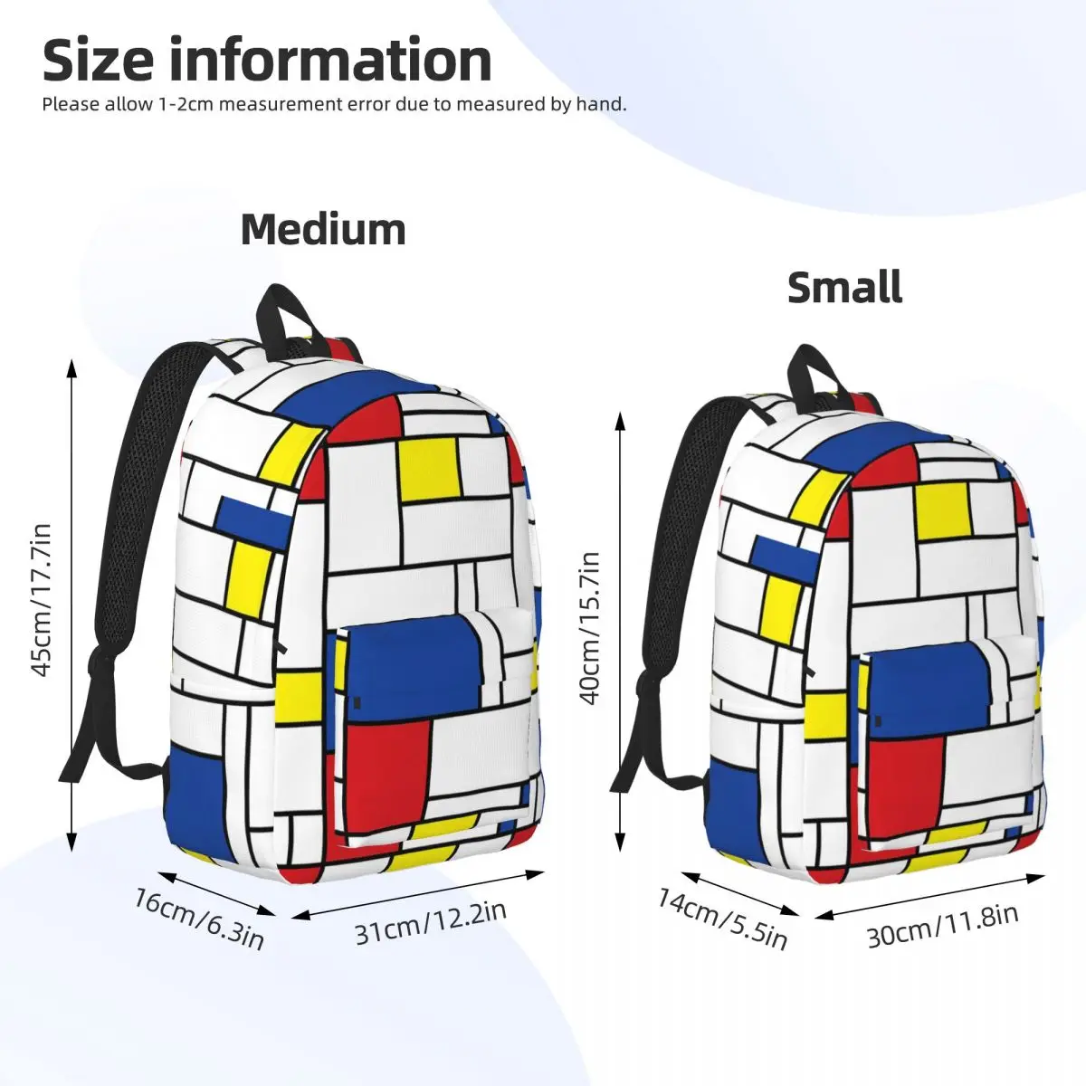 Mondrian Minimalist De Stijl Modern Art II Fatfatin Backpack Daypack Large Capacity Children BookBag School Bag Shoulder