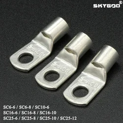 10/50Pcs SC Type Wire Nose Terminal SC6 SC10 SC16 SC25 Bare Copper Battery Block Lugs Hole ID 6 8 10 12mm Crimp Wire Connector