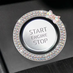 Bling Butterfly Bow Rhinestone Car Engine Start Stop Ignition Ring Metal Switch Button Decoration Accessories Women Car Interior