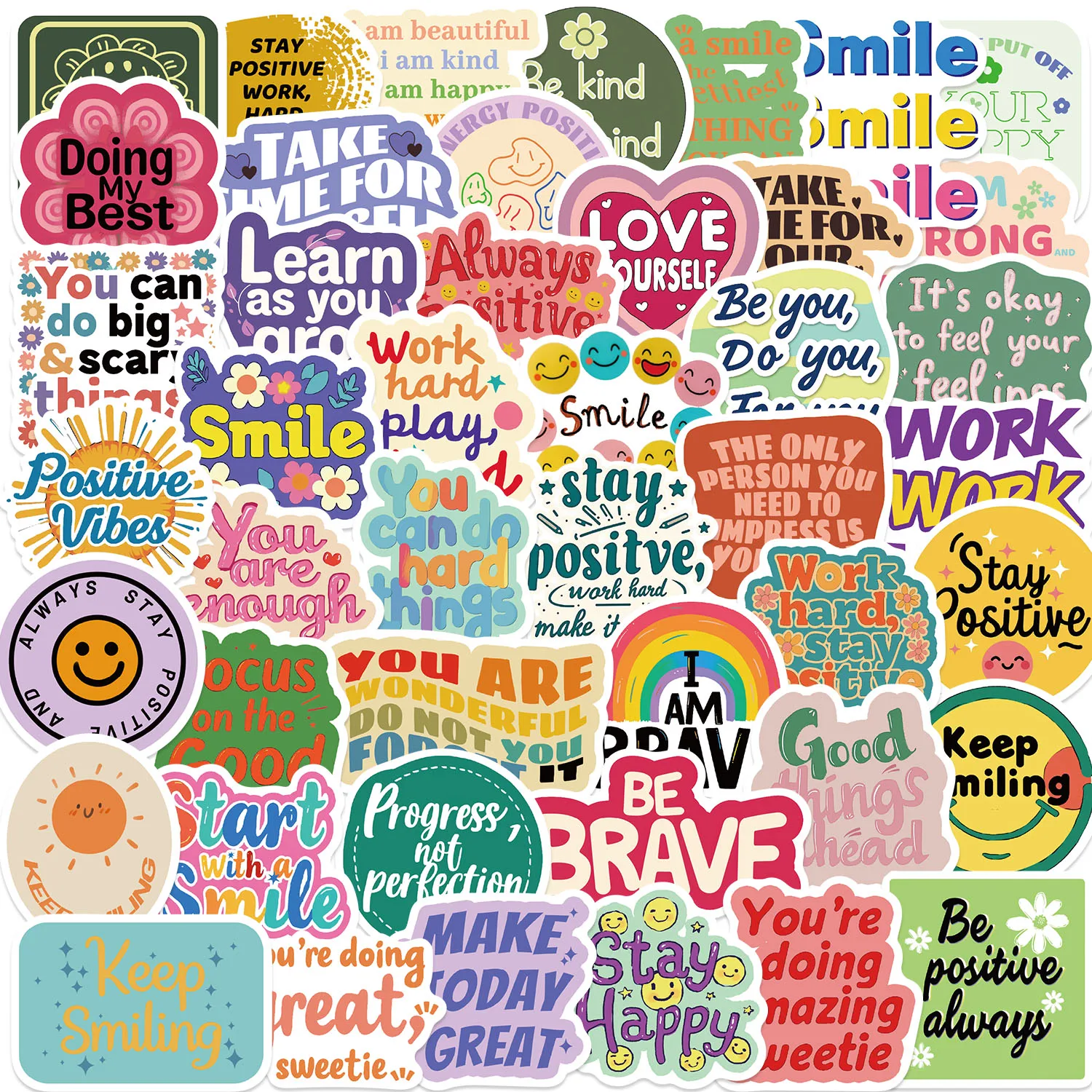 50pcs Cartoon Positive Affirmation Stickers DIY Aesthetic Sticker For Phone Laptop Refrigerator Scrapbook Skateboard Decals