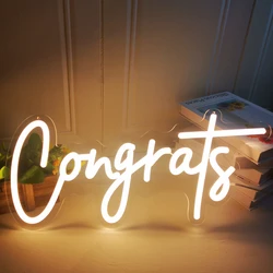 Congrats Neon Light Up Sign for Grad Wedding Party Decoration Dimmable Led Neon with Transparent Acrylic Background  Gift Lights