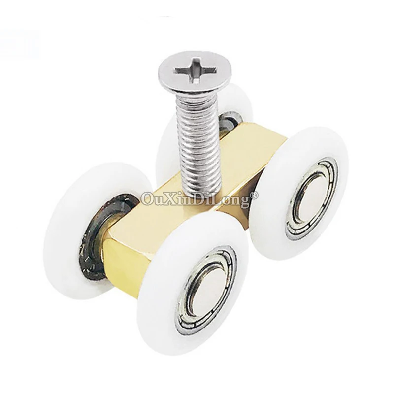 4Pieces Shower Glass Sliding Door Hanging Pulleys 4 Nylon Wheels Door Rollers Conventional Four-track Rollers Wheels with Screw