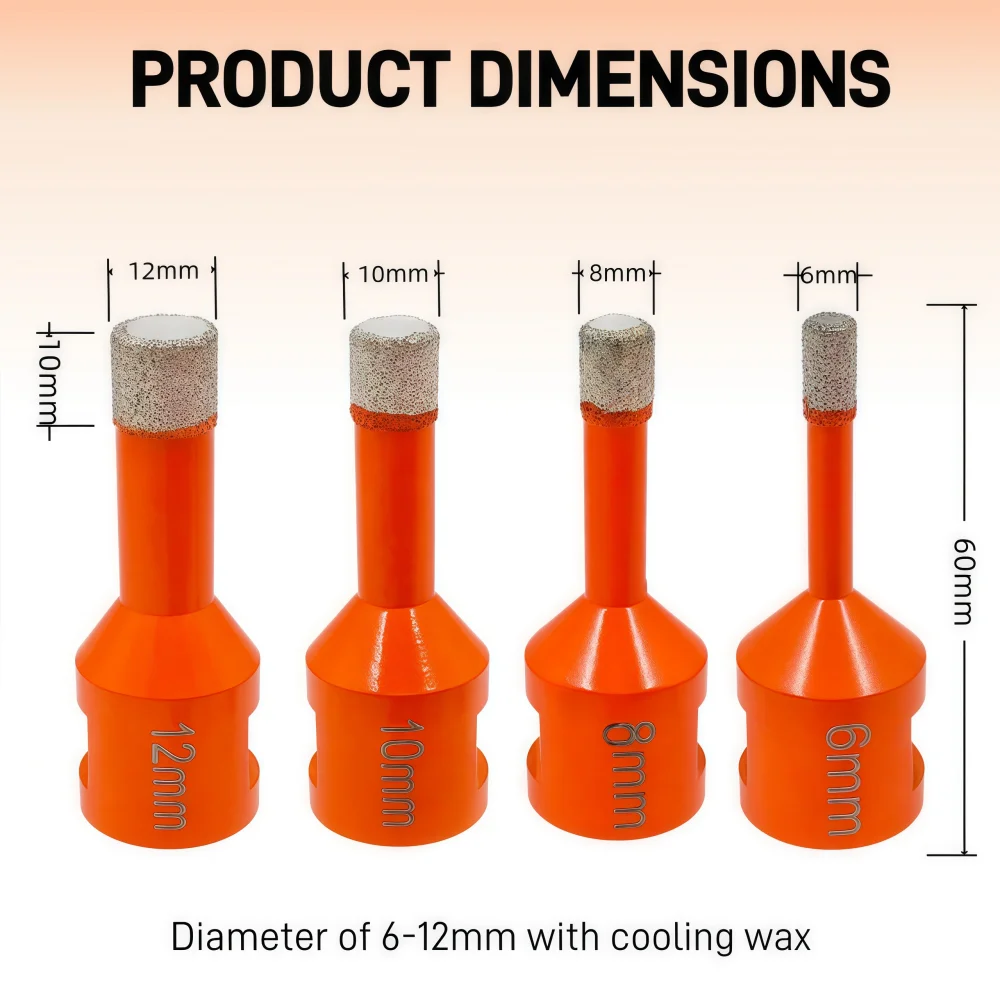 6/8/10/12mm 1pcs-4pcs Diamond Drill Bit Dry Porcelain Tile Marble Core Bit Granite Marble Hole Saw M14 Thread Drilling Crowns