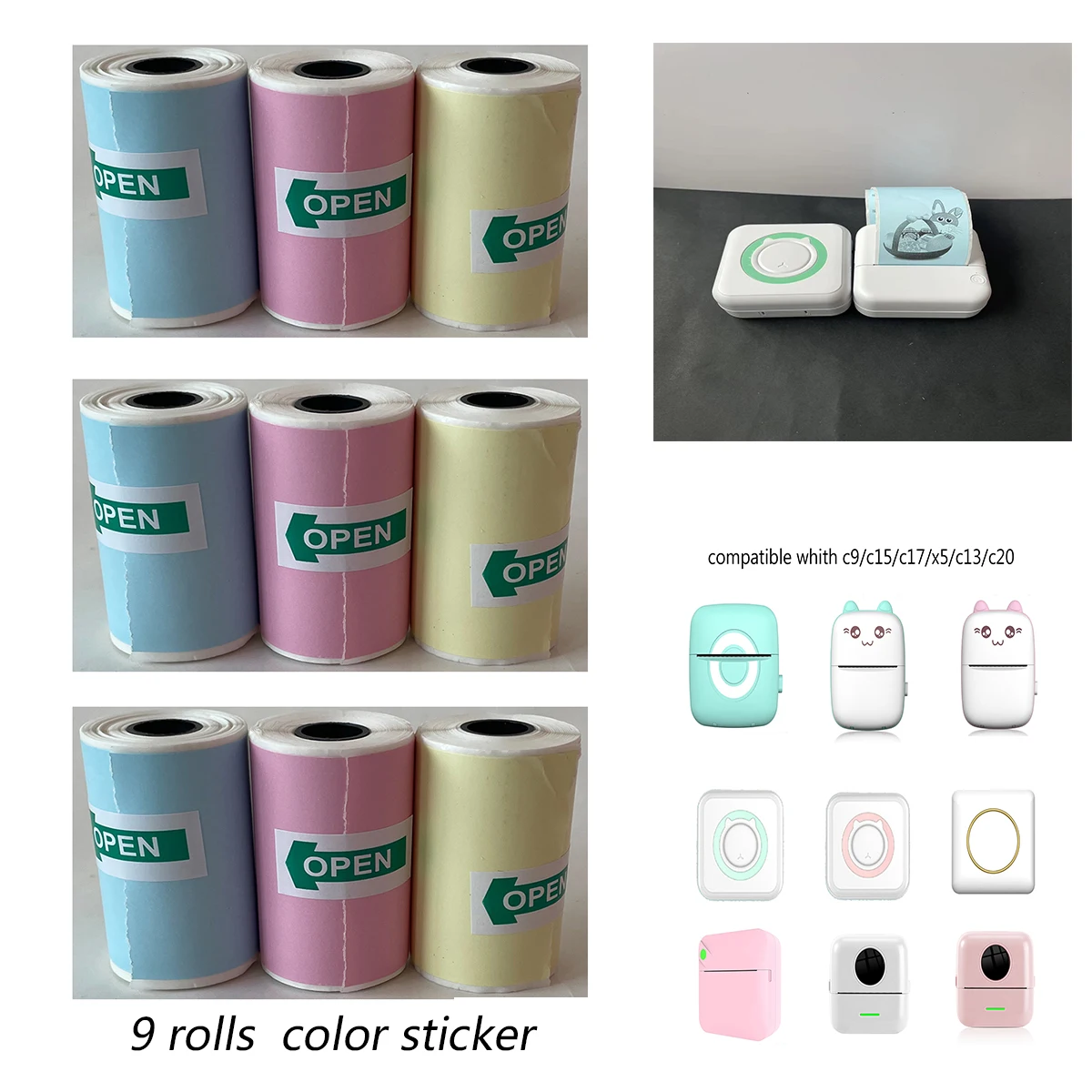 Цветная самоклеящаяся термобумага 57 мм, наклейка для этикеток, белая самоклеящаяся бумага для мини-термопринтера, домашний детский DIY