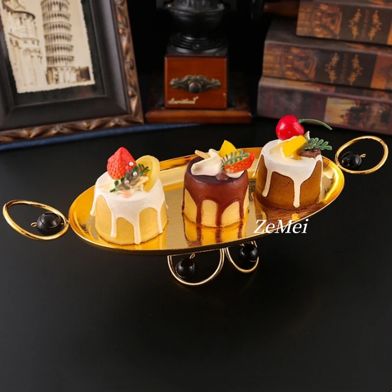 European-Style Vintage Oval Cake Plate,Carving Flower Home Portable Metal Fruit Tray,34 cm Food Storage Plate Wedding Decoration view 2