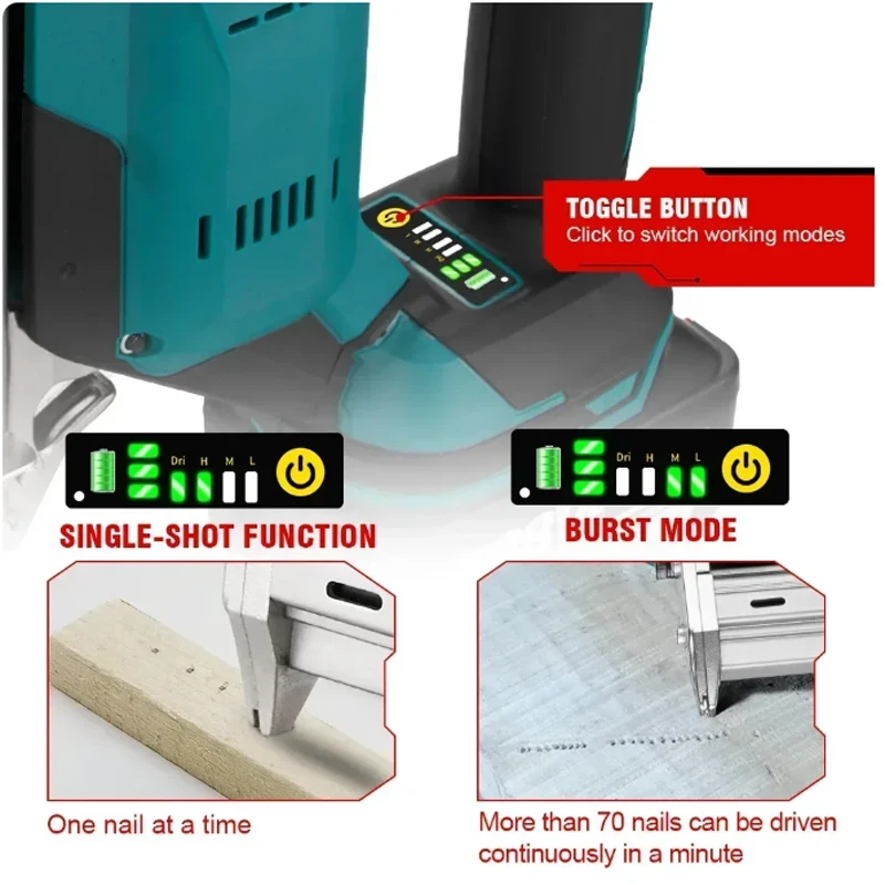 For  Electric Goddess Industrial Grade Cordless Nail Gun Straight/N-shape Universal Nailing Machine for Woodworking