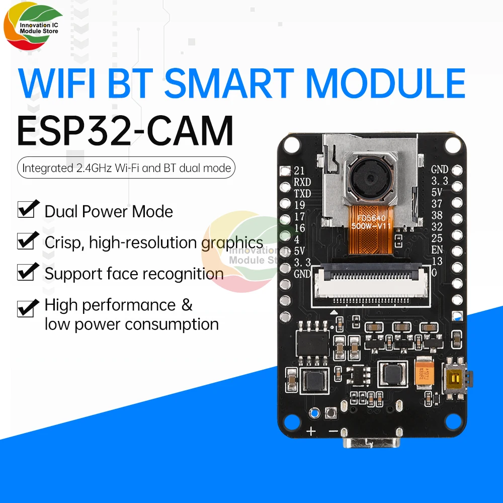 

ESP32-CAM Development Board WiFi Bluetooth Module CH340X OV5640 AF-72mm Camera 500W Pixel