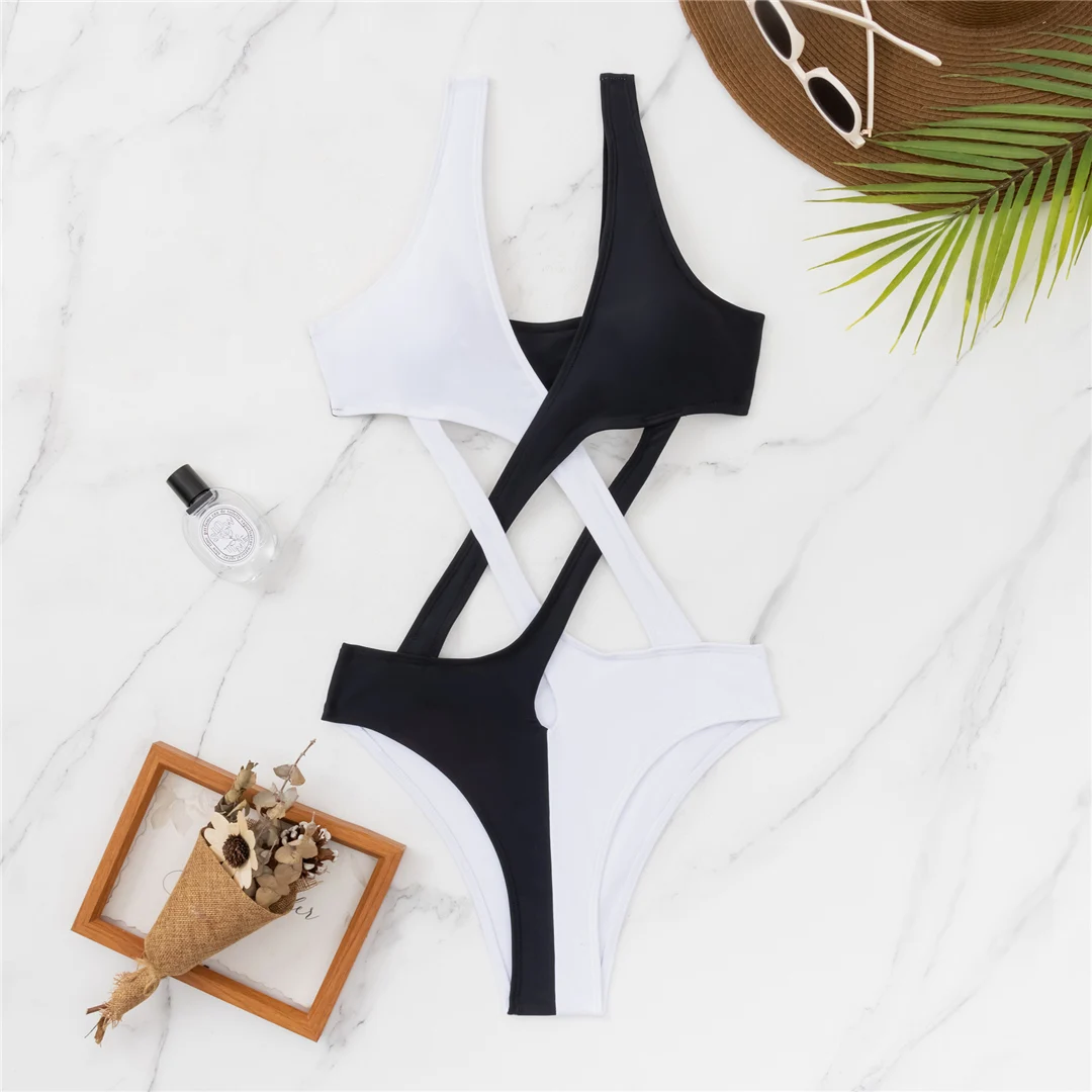 S - XL, V-Ausschnitt, hoher Beinausschnitt, Damen-Badeanzug, einteiliger Badeanzug, Damen-Monokini, gepolsterter Badeanzug, Badebekleidung, Badeanzug V5095SW – Detail 7