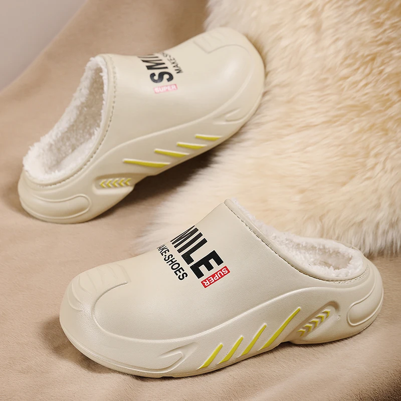 Autumn Winter Men's Cotton Slippers Black Warm Shoes Fur Outdoor Boots Indoor Male Women Anti-slip House Plush Warm Slippers