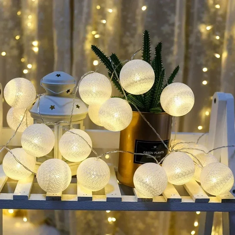 20LED Cotton Balls String Lights Garland Fairy Street Lights Christmas Decorations for Home Outdoor Wedding Garden Patio Lights