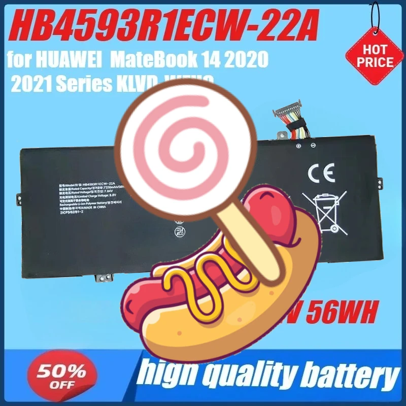 

HB4593R1ECW-22A Аккумулятор 7,64 В 56 Втч для HUAWEI MateBook 14 2020 2021 серии KLVD-WFH9 KLVL-WFH9 MACHD-WFE9 MACHD-WFE9Q