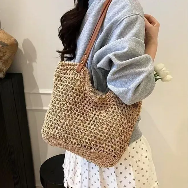 

Модная сумка-сетка Little Red Book с эффектом звукового взрыва, ажурная, в стиле Lazy, ручная, плетеная из соломки