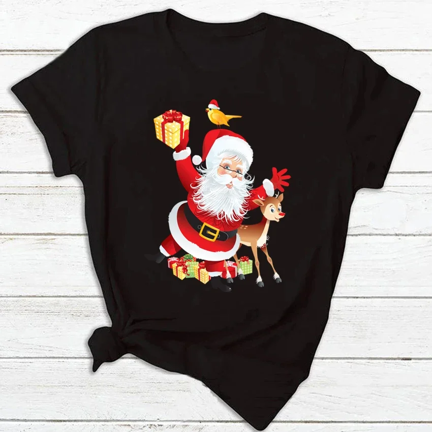 Women T Shirt Women's Fashion Christmas Harajuku T-shirt Black Suitable All Seasons Tshirt Tops Cloth