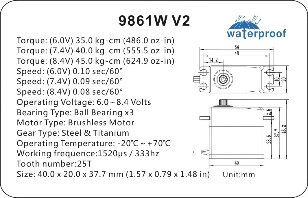 UNITY RC 9861W V2 WATERPROOF Competition Titanium Gear Brushless Ultra High Speed Digital Servo for 1/10 1/8 RC CARS