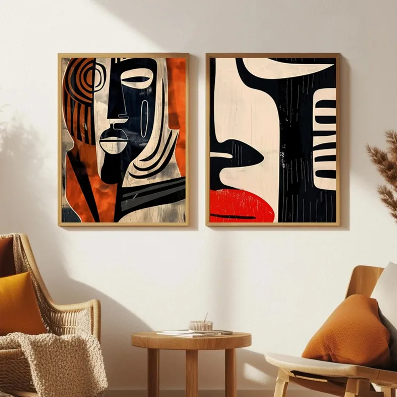 Retro Abstract Boho Tribal Mask Ethnic African Style Figure Face Poster Canvas Painting Wall Art Pictures Home Decor Gift
