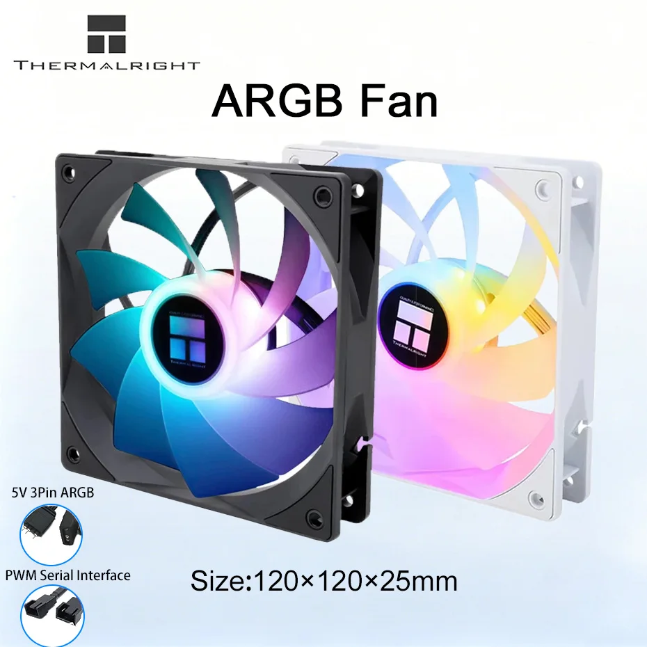 Thermalright Computer Case Fan 12cm Reverse Cooling Fan 5V 3PIN ARGB Fan PWM Silent 1500RPM Fluid Bearing Case Air CPU Cooler