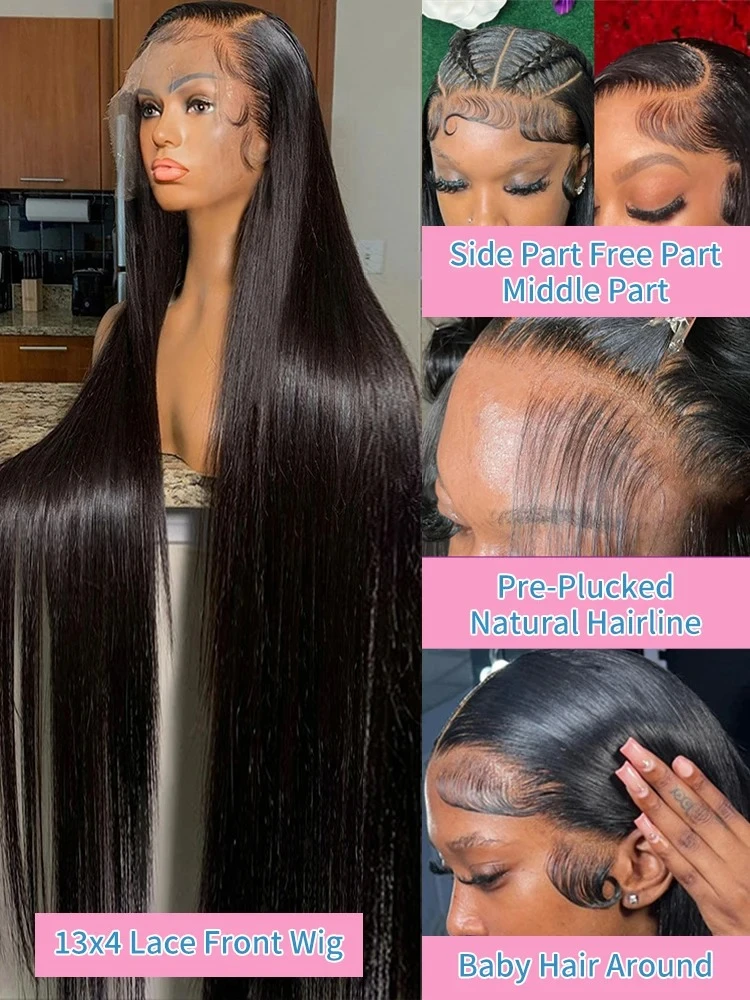 13x6 Anteriore Del Merletto Bone Dritto 30 40 Pollici Brasiliano HD 150 180 Densità 13x4 Pre Pizzicato Parrucca Glueless Parrucche Frontali Del Merletto Dei Capelli Umani