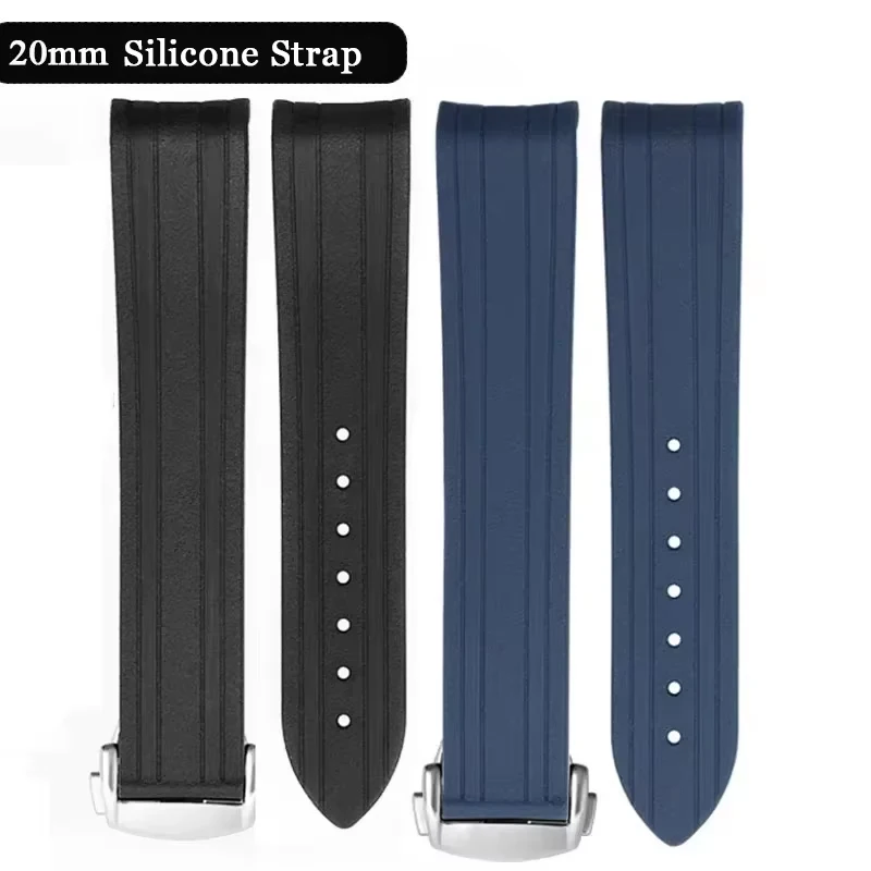 20mm Rubber Watch Strap for Omega for Seamaster 300 Wrist Band Folding Watch Clasp Men Women Sport Bracelet Watch Accessories