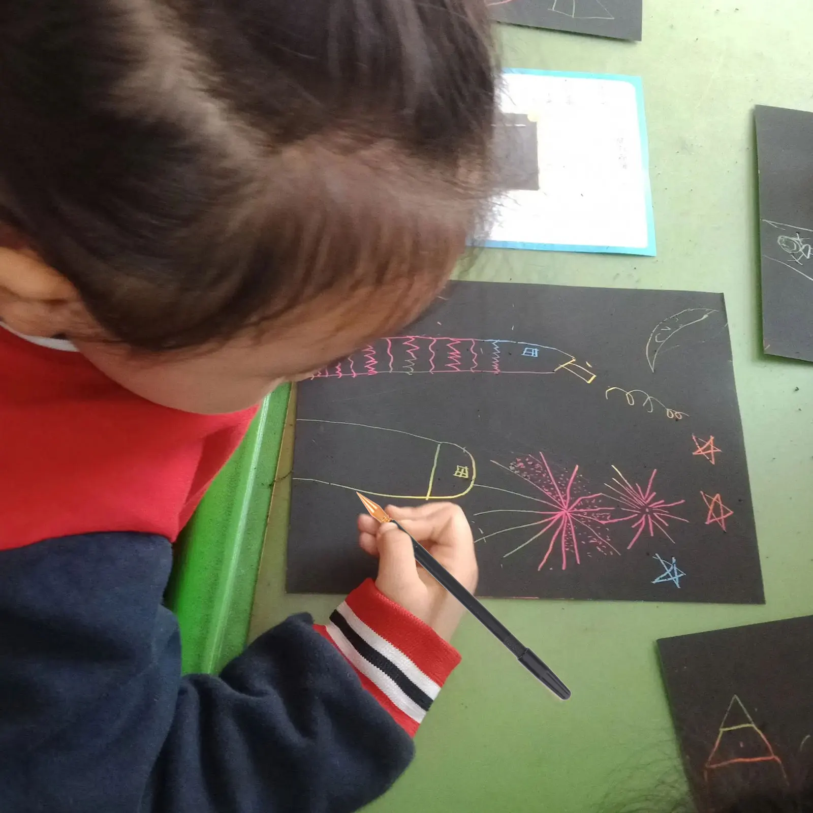 6 pcs Kids Easy Off Scratched Smooth Scratch Painting Scratch Pen Dual Tips Painting Tools Supplies