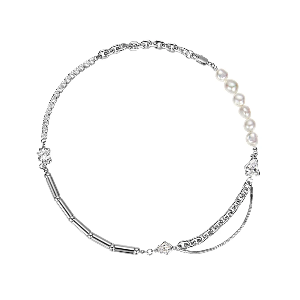 Brass With White Gold Real Pearl Zircon Layered Chain Necklaces Women Jewelry Punk Party T Show Designer Club Ins Japan Korean