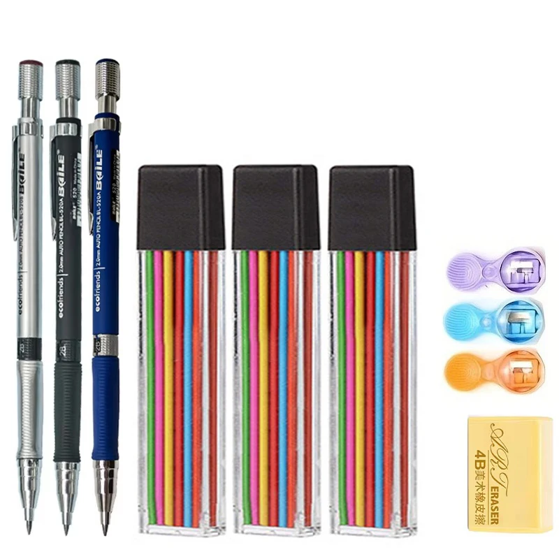 2.0mm Mechanical Pencil Set With 2B Black / Colors Lead Refill Sketching Pencil For Art Drawing Painting School Automatic Pencil