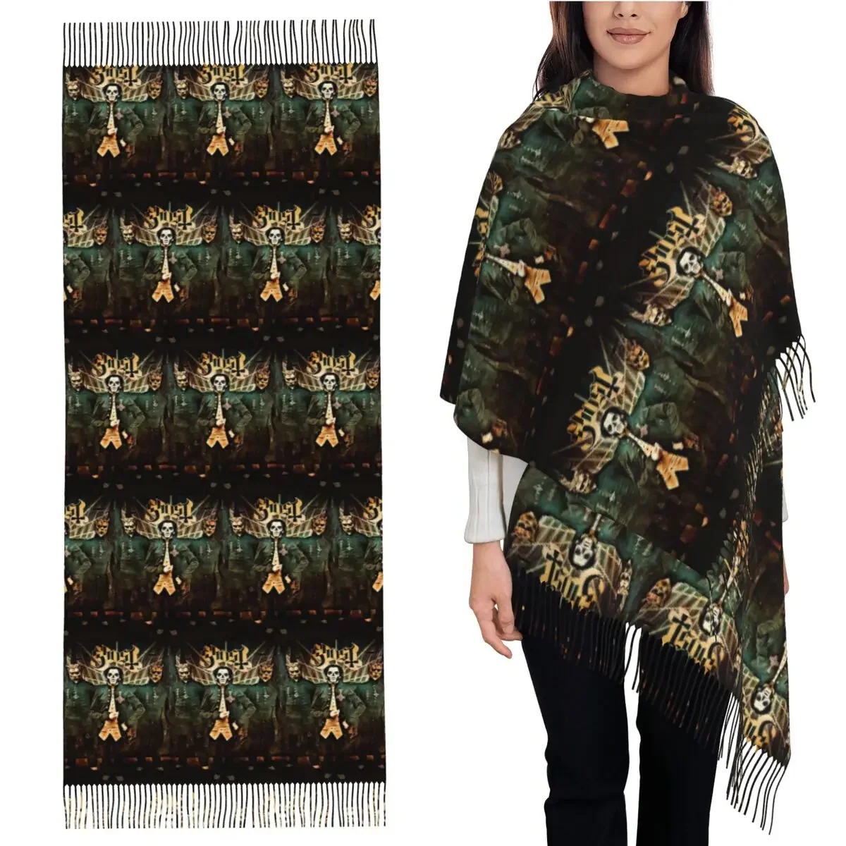 

Призрак Б.К. Шарф с кисточками, женские мягкие теплые шали и накидки, длинная осенне-зимняя шаль