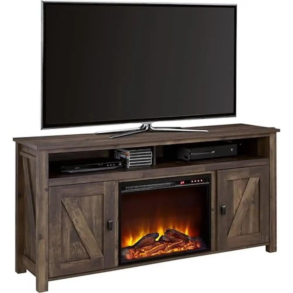 Electric Fireplace TV Console Rustic Storage Heater 60