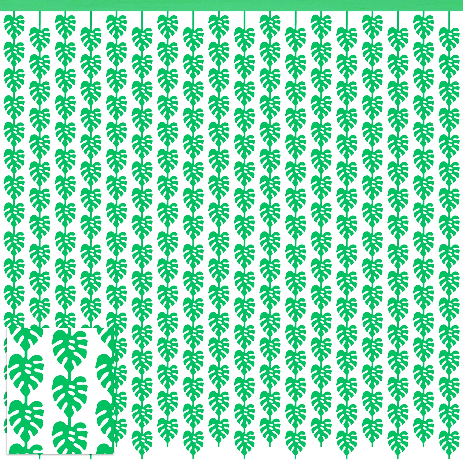2팩 열대 파티 장식 3.3x6.6피트 녹색 야자수 잎 사진 부스 소품 여름 정글 잎 포일 프린지 커튼 (하와이용)