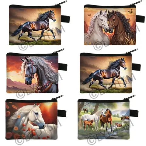 Elegant Horse Print Coin Purses Women Men Wallet ID Credit Card Money Coin Bag Teenager Storage Bags for Travel Small Wallets